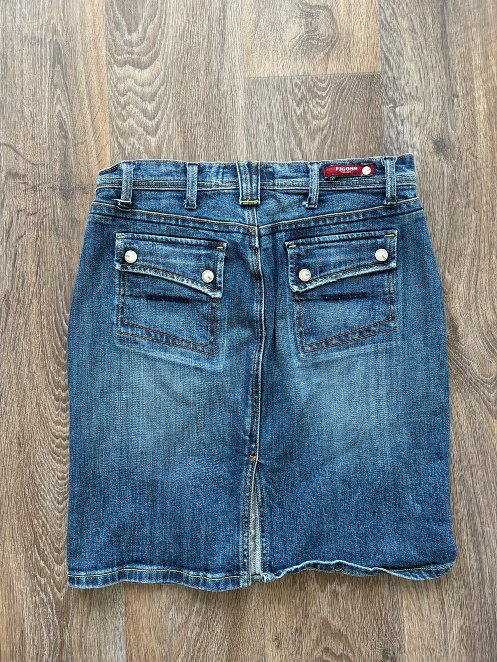 Y2K Miss Vigoss Denim Mini Skirt Jean Skirt Contrast Stitch Pocket Detail 3/4 - Picture 4 of 8